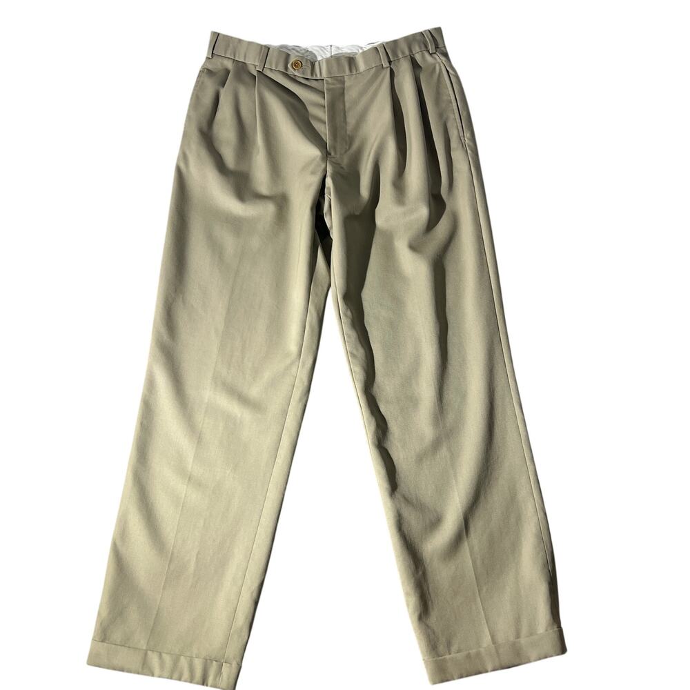 Brooks Brothers 346 Men’s 34x30 Beige 100% Wool Pleated Cuffed Dress Pants